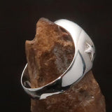Men's Communist Ring red Hammer Sickle Crest CCCP with Stars on the Band - Sterling Silver - BikeRing4u