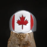 Canadian Flag Ring perfectly crafted Men's National Flag Ring Canada - Sterling Silver - BikeRing4u
