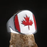 Canadian Flag Ring perfectly crafted Men's National Flag Ring Canada - Sterling Silver - BikeRing4u
