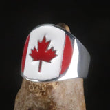 Canadian Flag Ring perfectly crafted Men's National Flag Ring Canada - Sterling Silver - BikeRing4u