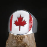 Canadian Flag Ring perfectly crafted Men's National Flag Ring Canada - Sterling Silver - BikeRing4u