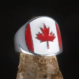Canadian Flag Ring perfectly crafted Men's National Flag Ring Canada - Sterling Silver - BikeRing4u