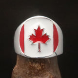 Canadian Flag Ring perfectly crafted Men's National Flag Ring Canada - Sterling Silver - BikeRing4u