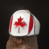 Canadian Flag Ring perfectly crafted Men's National Flag Ring Canada - Sterling Silver - BikeRing4u