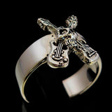 Excellent crafted Men's Costume Skull Ring two crossed Guitars - Sterling Silver - BikeRing4u