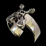 Excellent crafted Men's Costume Skull Ring two crossed Guitars - Sterling Silver - BikeRing4u