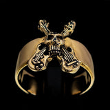 Excellent crafted Men's Costume Skull Ring two crossed Guitars - Solid Brass - BikeRing4u