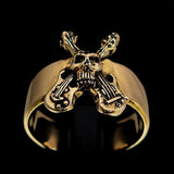 Excellent crafted Men's Costume Skull Ring two crossed Guitars - Solid Brass - BikeRing4u