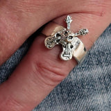 Excellent crafted Men's Costume Skull Ring two crossed Guitars - Sterling Silver - BikeRing4u