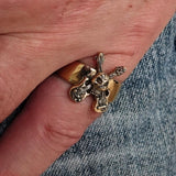 Excellent crafted Men's Costume Skull Ring two crossed Guitars - Solid Brass - BikeRing4u