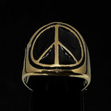 Round Men's Ring black Peace Symbol Flower Power - Solid Brass - BikeRing4u