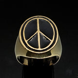 Oval Men's Ring black Peace Symbol Flower Power - Solid Brass - BikeRing4u