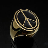 Oval Men's Ring black Peace Symbol Flower Power - Solid Brass - BikeRing4u