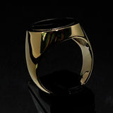 Oval Men's Ring black Peace Symbol Flower Power - Solid Brass - BikeRing4u