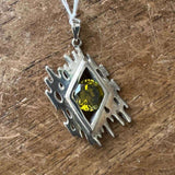 Abstract asymmetric round olive green CZ Pendant - Sterling Silver - BikeRing4u