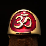 Excellent crafted Men's red Aum Buddhist Pinky Ring - solid Brass - BikeRing4u