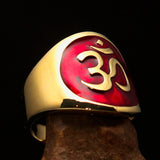 Excellent crafted Men's red Aum Buddhist Pinky Ring - solid Brass - BikeRing4u
