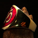 Excellent crafted Men's red Aum Buddhist Pinky Ring - solid Brass - BikeRing4u
