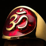 Excellent crafted Men's red Aum Buddhist Pinky Ring - solid Brass - BikeRing4u