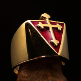 Excellent crafted Men's red Coptic Rose Cross Ring - Solid Brass - BikeRing4u