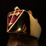 Excellent crafted Men's red Coptic Rose Cross Ring - Solid Brass - BikeRing4u