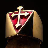 Excellent crafted Men's red Coptic Rose Cross Ring - Solid Brass - BikeRing4u