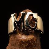 Excellent crafted Men's Costume Biker Ring MC Two Letters - Solid Brass - BikeRing4u