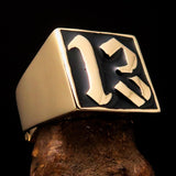 Excellent crafted Men's black lucky Number 13 Biker Ring - Solid Brass - BikeRing4u