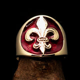 Excellent crafted Men's red Fleur de Lis Seal Pinky Ring - solid Brass - BikeRing4u