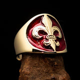 Excellent crafted Men's red Fleur de Lis Seal Pinky Ring - solid Brass - BikeRing4u