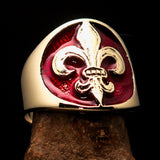 Excellent crafted Men's red Fleur de Lis Seal Pinky Ring - solid Brass - BikeRing4u