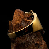 Excellent crafted Initial Ring Bold Letter A - 8 red CZ - solid Brass - BikeRing4u