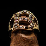Excellent crafted Initial Ring Bold Letter B - 17 red CZ - solid Brass - BikeRing4u
