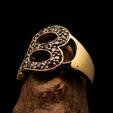 Excellent crafted Initial Ring Bold Letter B - 17 red CZ - solid Brass - BikeRing4u