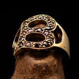 Excellent crafted Initial Ring Bold Letter B - 17 red CZ - solid Brass - BikeRing4u