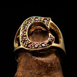 Excellent crafted Initial Ring Bold Letter C - 12 red CZ - solid Brass - BikeRing4u