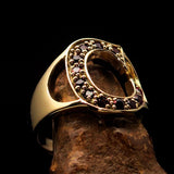 Excellent crafted Initial Ring Bold Letter C - 12 red CZ - solid Brass - BikeRing4u