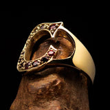 Excellent crafted Initial Ring Bold Letter C - 12 red CZ - solid Brass - BikeRing4u