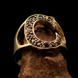 Excellent crafted Initial Ring Bold Letter C - 12 red CZ - solid Brass - BikeRing4u