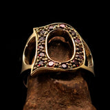 Excellent crafted Initial Ring Bold Letter D - 14 red CZ - solid Brass - BikeRing4u