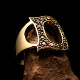 Excellent crafted Initial Ring Bold Letter D - 14 red CZ - solid Brass - BikeRing4u
