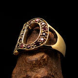 Excellent crafted Initial Ring Bold Letter D - 14 red CZ - solid Brass - BikeRing4u