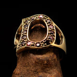 Excellent crafted Initial Ring Bold Letter D - 14 red CZ - solid Brass - BikeRing4u