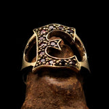 Excellent crafted Initial Ring Bold Letter E - 12 red CZ - solid Brass - BikeRing4u