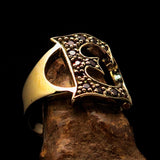 Excellent crafted Initial Ring Bold Letter E - 12 red CZ - solid Brass - BikeRing4u