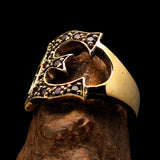 Excellent crafted Initial Ring Bold Letter E - 12 red CZ - solid Brass - BikeRing4u