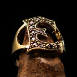 Excellent crafted Initial Ring Bold Letter E - 12 red CZ - solid Brass - BikeRing4u