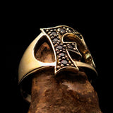 Excellent crafted Initial Ring Bold Letter F - 9 red CZ - solid Brass - BikeRing4u