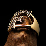 Excellent crafted Initial Ring Bold Letter F - 9 red CZ - solid Brass - BikeRing4u