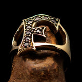 Excellent crafted Initial Ring Bold Letter F - 9 red CZ - solid Brass - BikeRing4u